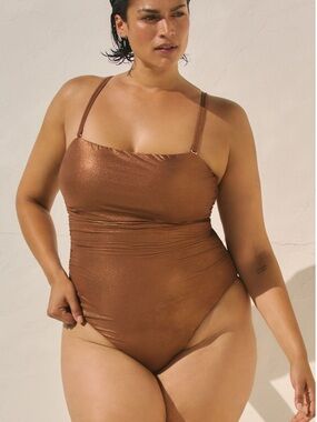 Anthropologie Metallic Copper- Jackson Ruched One-Piece Swimsuit